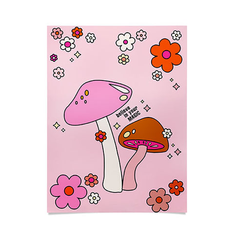 Daily Regina Designs Colorful Mushrooms And Flowers Poster