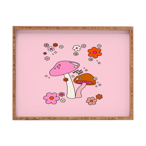 Daily Regina Designs Colorful Mushrooms And Flowers Rectangular Tray