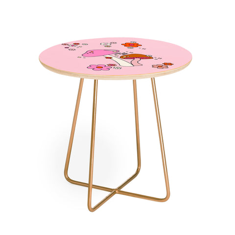 Daily Regina Designs Colorful Mushrooms And Flowers Round Side Table