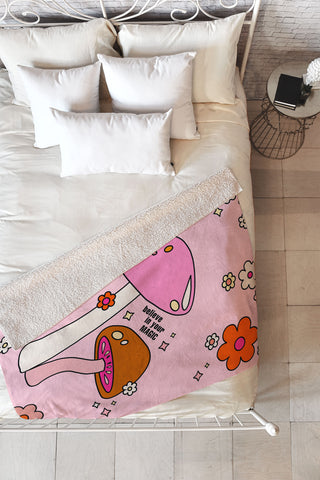 Daily Regina Designs Colorful Mushrooms And Flowers Fleece Throw Blanket