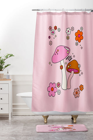 Daily Regina Designs Colorful Mushrooms And Flowers Shower Curtain And Mat