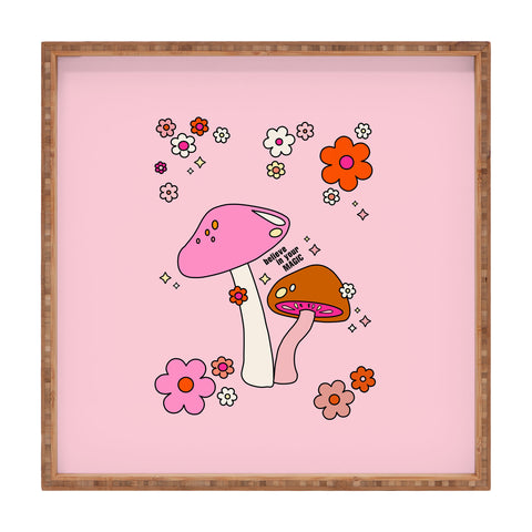 Daily Regina Designs Colorful Mushrooms And Flowers Square Tray