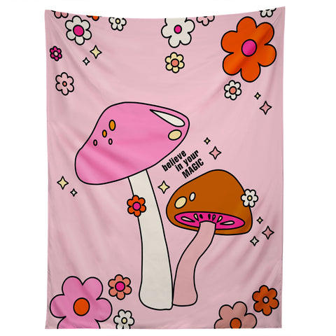 Daily Regina Designs Colorful Mushrooms And Flowers Tapestry