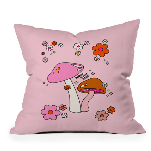 Daily Regina Designs Colorful Mushrooms And Flowers Outdoor Throw Pillow