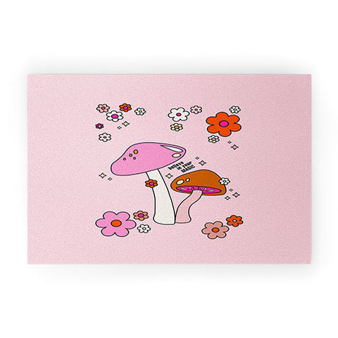 Daily Regina Designs Colorful Mushrooms And Flowers Welcome Mat