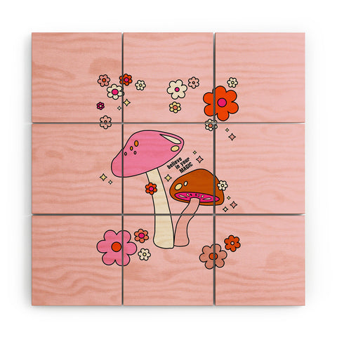 Daily Regina Designs Colorful Mushrooms And Flowers Wood Wall Mural