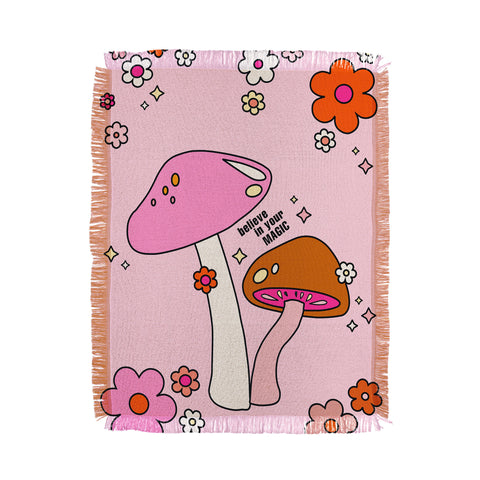 Daily Regina Designs Colorful Mushrooms And Flowers Throw Blanket