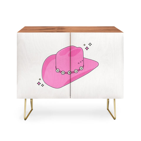 Daily Regina Designs Cowboy Hat Print Pink Credenza