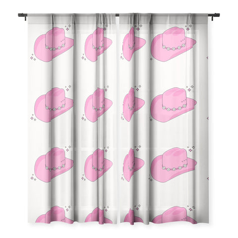 Daily Regina Designs Cowboy Hat Print Pink Sheer Window Curtain