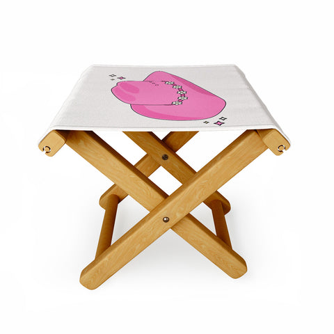 Daily Regina Designs Cowboy Hat Print Pink Folding Stool