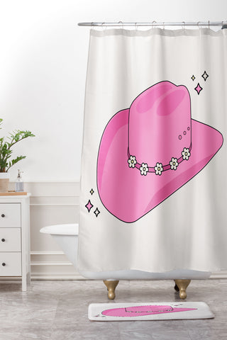 Daily Regina Designs Cowboy Hat Print Pink Shower Curtain And Mat