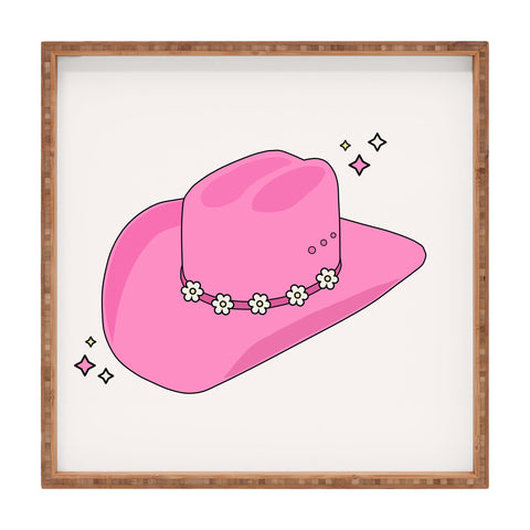 Daily Regina Designs Cowboy Hat Print Pink Square Tray