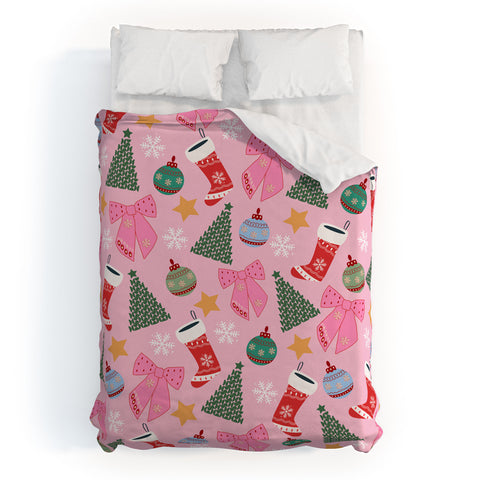 Daily Regina Designs Cute Christmas Pink Duvet Cover