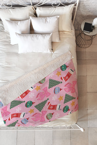 Daily Regina Designs Cute Christmas Pink Fleece Throw Blanket