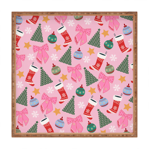Daily Regina Designs Cute Christmas Pink Square Tray