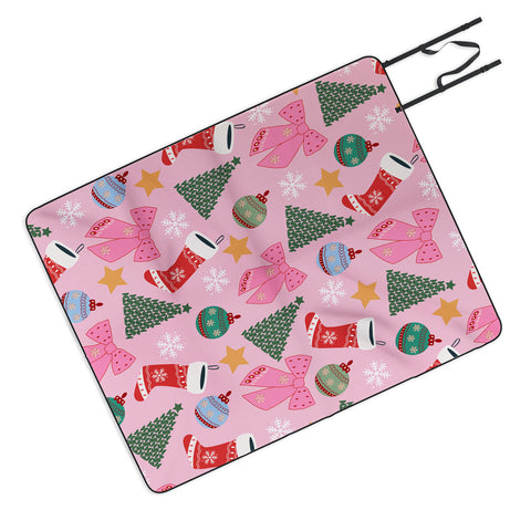 Daily Regina Designs Cute Christmas Pink Picnic Blanket