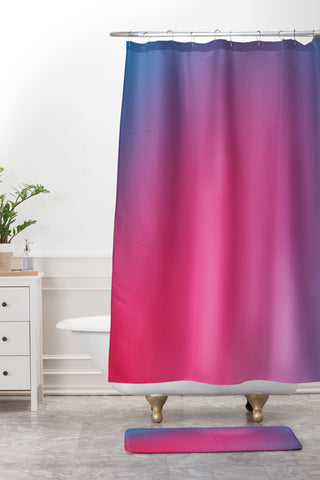 Daily Regina Designs Glowy Blue And Pink Gradient Shower Curtain And Mat