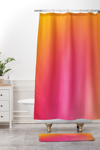 Daily Regina Designs Glowy Orange And Pink Gradient Shower Curtain And Mat