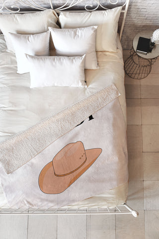 Daily Regina Designs Howdy Cowboy Hat Neutral Beige Fleece Throw Blanket