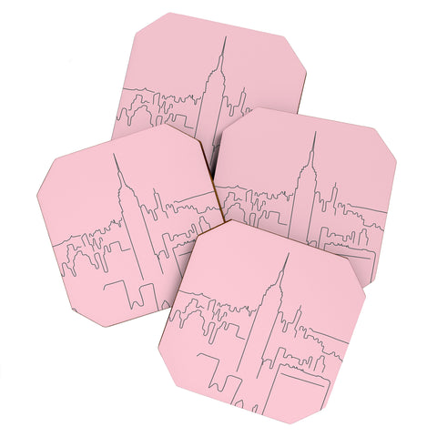 Daily Regina Designs New York City Minimal Line Pink Coaster Set