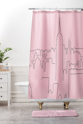 Daily Regina Designs New York City Minimal Line Pink Shower Curtain And Mat