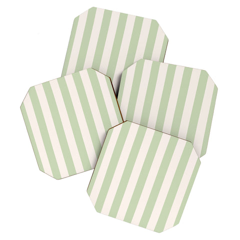 Daily Regina Designs Pastel Green Vertical Stripes Coaster Set