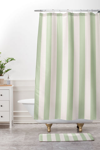 Daily Regina Designs Pastel Green Vertical Stripes Shower Curtain And Mat
