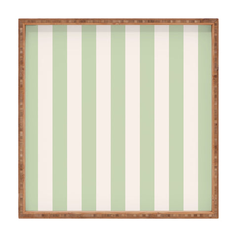 Daily Regina Designs Pastel Green Vertical Stripes Square Tray