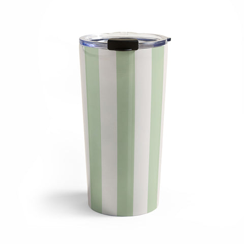 Daily Regina Designs Pastel Green Vertical Stripes Travel Mug