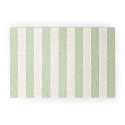 Daily Regina Designs Pastel Green Vertical Stripes Welcome Mat
