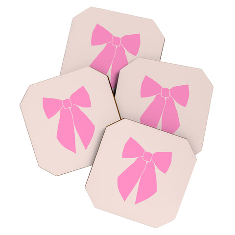 Daily Regina Designs Pink Bow Coaster Set