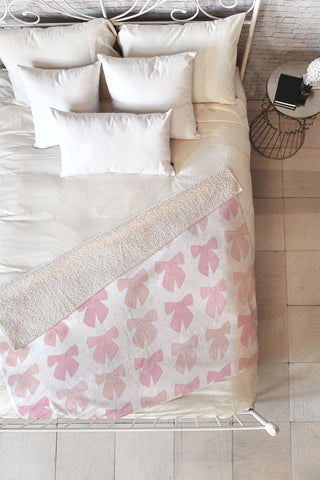 Daily Regina Designs Pink Bows Preppy Coquette Fleece Throw Blanket