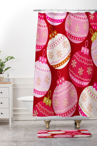Daily Regina Designs Pink Christmas Decorations Shower Curtain And Mat