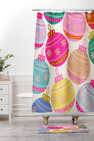 Daily Regina Designs Playful Christmas Baubles Shower Curtain And Mat