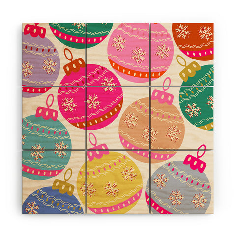 Daily Regina Designs Playful Christmas Baubles Wood Wall Mural