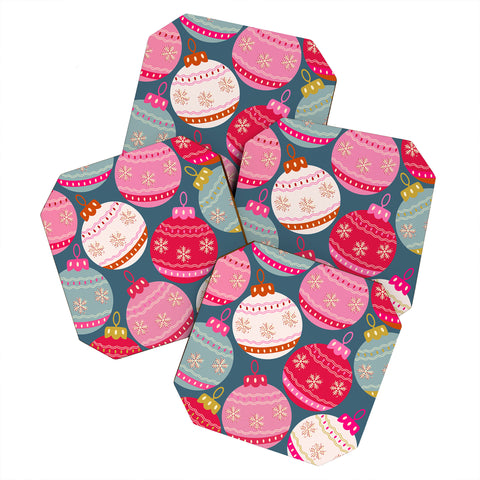 Daily Regina Designs Retro Christmas Baubles Colorful Coaster Set