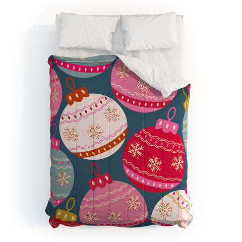 Daily Regina Designs Retro Christmas Baubles Colorful Comforter