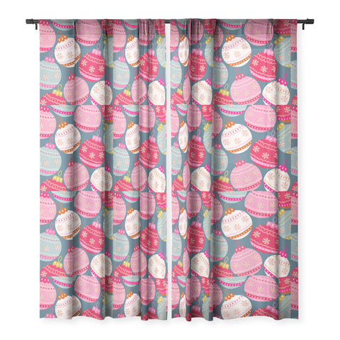 Daily Regina Designs Retro Christmas Baubles Colorful Sheer Window Curtain