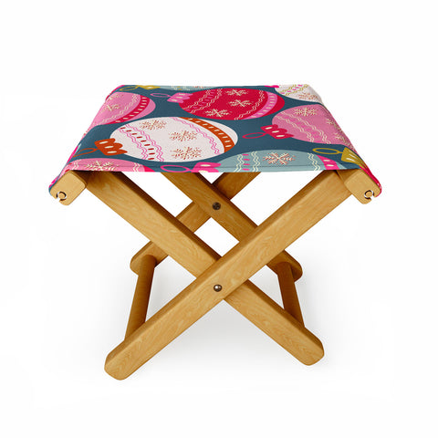 Daily Regina Designs Retro Christmas Baubles Colorful Folding Stool