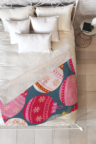 Daily Regina Designs Retro Christmas Baubles Colorful Fleece Throw Blanket