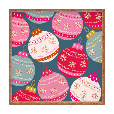 Daily Regina Designs Retro Christmas Baubles Colorful Square Tray