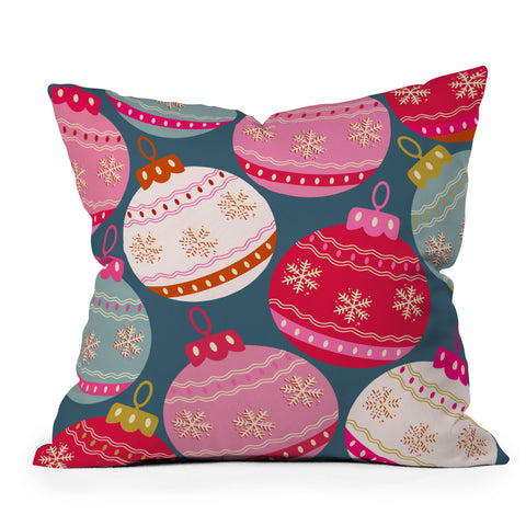 Daily Regina Designs Retro Christmas Baubles Colorful Outdoor Throw Pillow