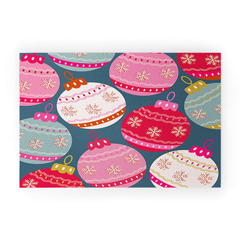 Daily Regina Designs Retro Christmas Baubles Colorful Welcome Mat
