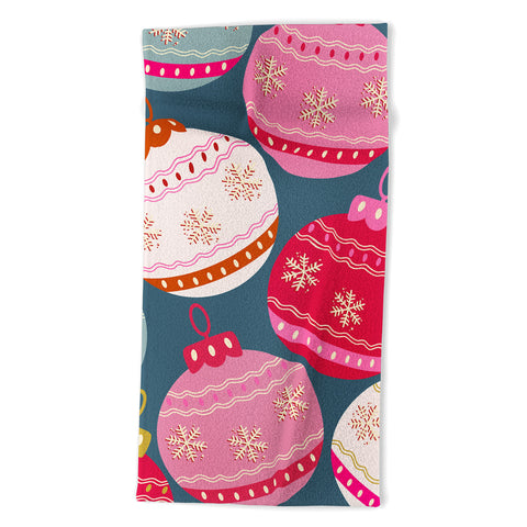 Daily Regina Designs Retro Christmas Baubles Colorful Beach Towel