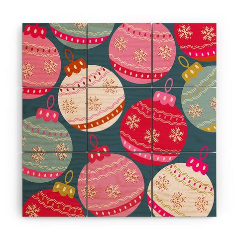 Daily Regina Designs Retro Christmas Baubles Colorful Wood Wall Mural