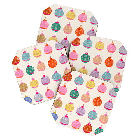 Daily Regina Designs Retro Colorful Christmas Baubles Coaster Set