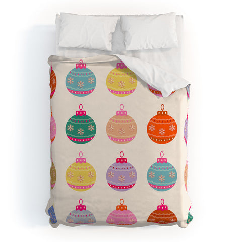Daily Regina Designs Retro Colorful Christmas Baubles Duvet Cover