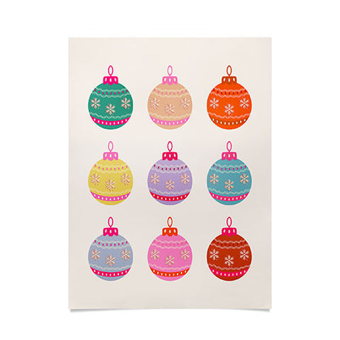 Daily Regina Designs Retro Colorful Christmas Baubles Poster