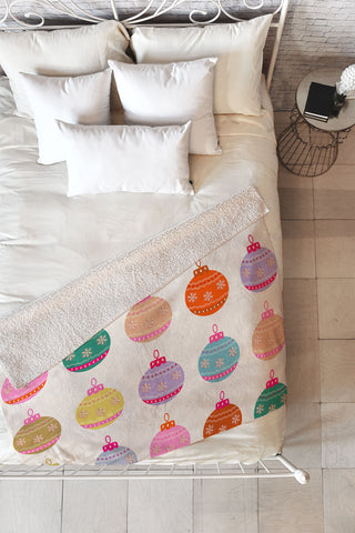 Daily Regina Designs Retro Colorful Christmas Baubles Fleece Throw Blanket