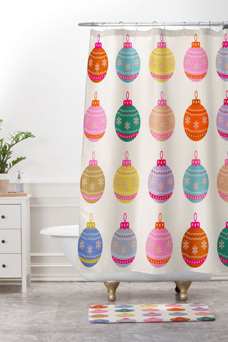 Daily Regina Designs Retro Colorful Christmas Baubles Shower Curtain And Mat